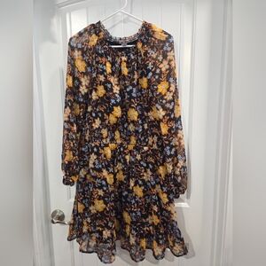 Old Navy Yellow and Black Floral Long Sleeve Dress